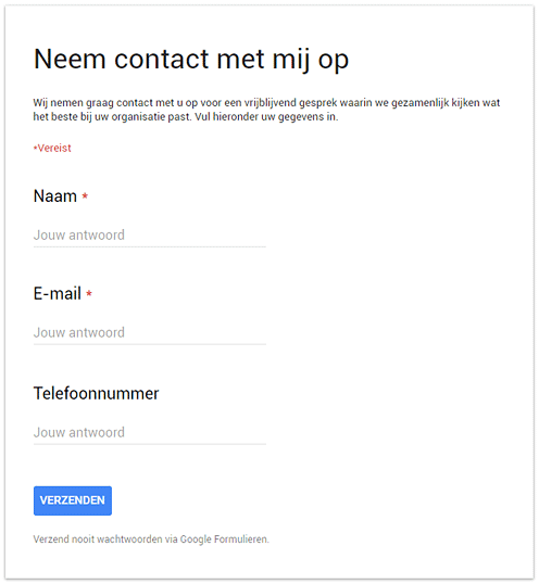 contactformulier maken met Google